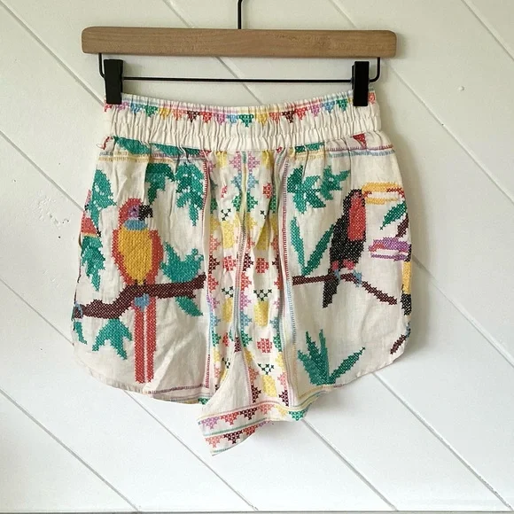 FARM Rio cross stitch linen bird shorts - Picture 4 of 8